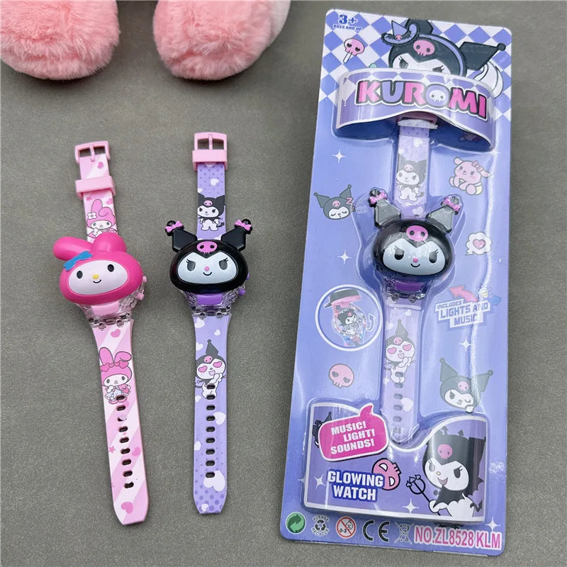 Kawaii Sanrio Kuromi Watch Cinnamoroll Hello Kitty Music Silicone Strap Children Wrist Watch My Melody Watch Kids Birthday Gifts