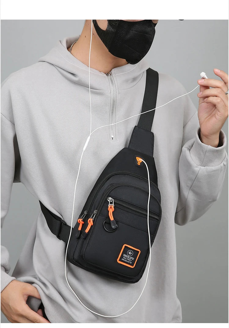 Casual Men Chest Bag Nylon Small Shoulder Bag Running Cycling Belt Sling Bag Outdoor Sport Crossbody Bag Travel Phone Pouch Bag