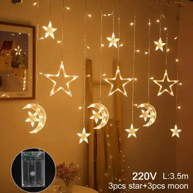 Eid Moon Star Curtain Garland Led String Light Ramadan Decoration Islam Muslim Party Decor Eid Al Adha Gift Eid Mubarak