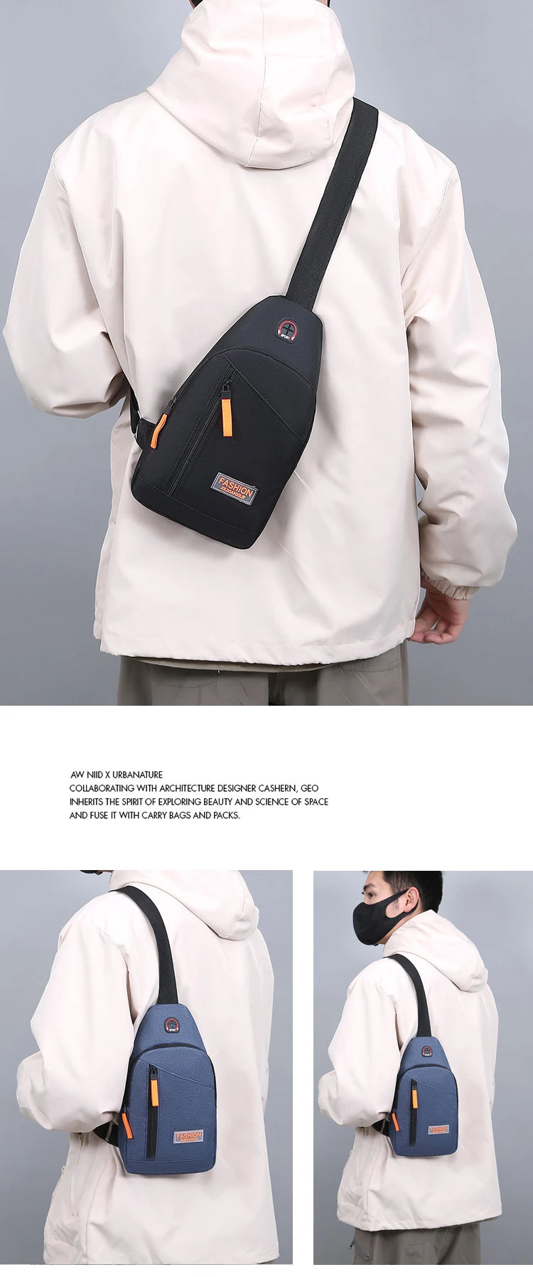 Casual Men Chest Bag Nylon Small Shoulder Bag Running Cycling Belt Sling Bag Outdoor Sport Crossbody Bag Travel Phone Pouch Bag