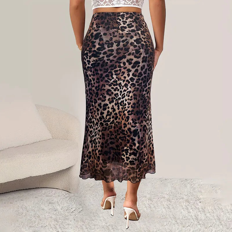 Women's Half Skirt Classic High Waisted Office Female Loose A-line Skirt Fashionable and Elegant Leopard Print Ladies Long Skirt