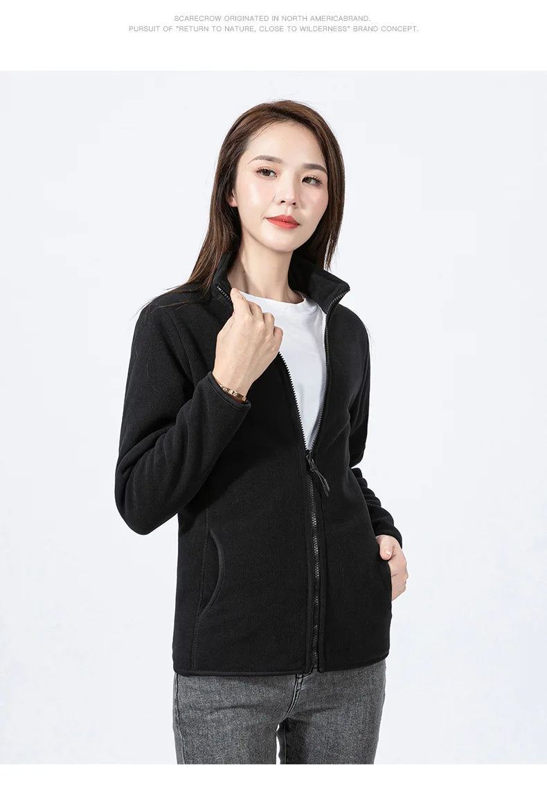 Winter Polar Double-sided Fleece Jackets Women Men Stand Collar Velvet Outdoor with Pocket Cardigan Sweatshirt Lady Flannel Coat