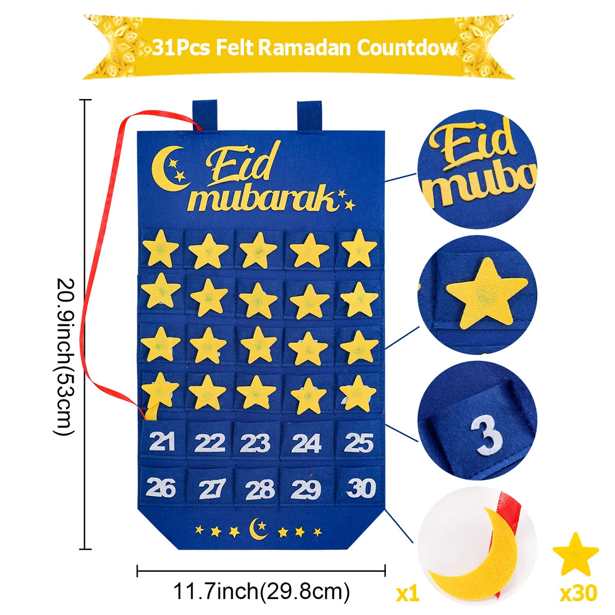 Ramadan Countdown Felt Calendar Eid Mubarak Decorations For Home Islamic Muslim Party Decor Ramadan Kareem Eid Al Adha Kid Gifts