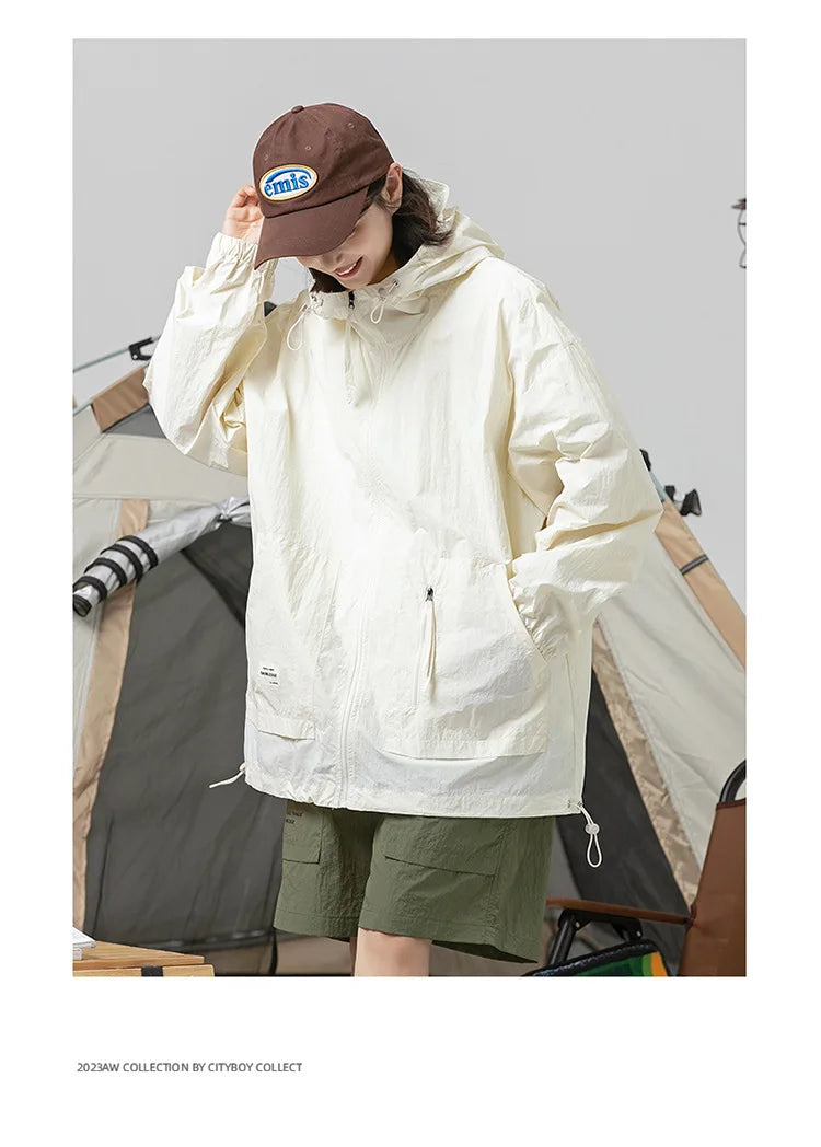 Outdoor Solid Light Sun Protection Clothing Men/Women Quick Dry Ice Silk Casual Hooded UV Resistant Sport Windbreaker Jackets