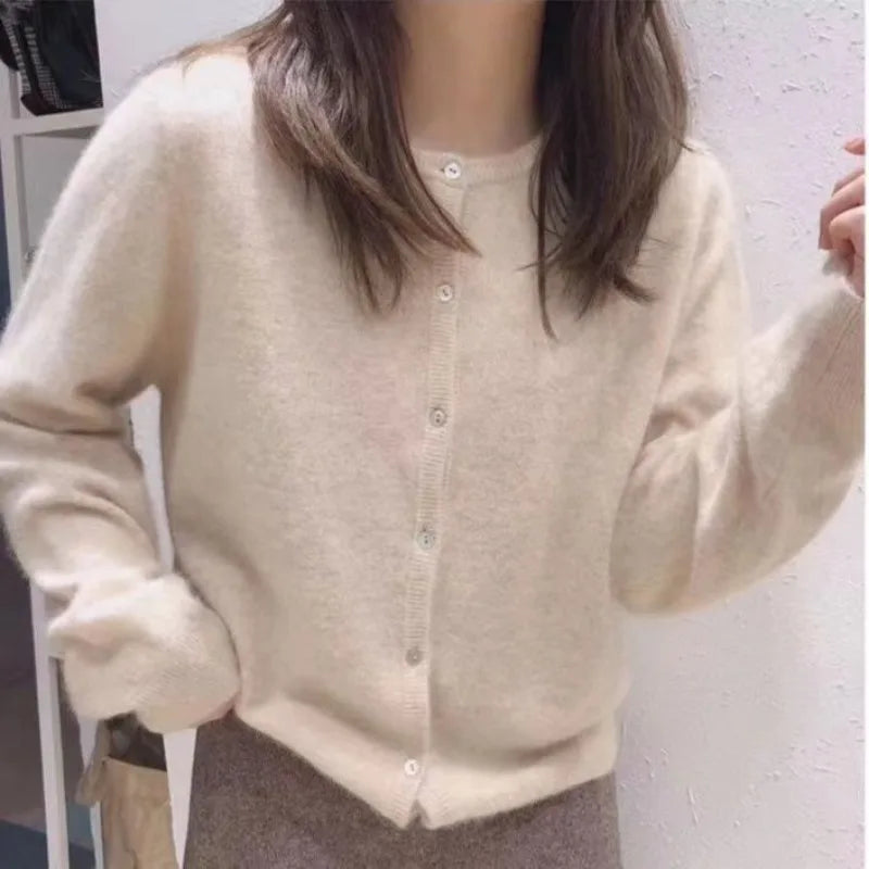 Spring Autumn Knitted Cardigan Women's Elegant Loose Solid Sweater Coat Soft All Match Multicolor Korean Commuting Cardigan