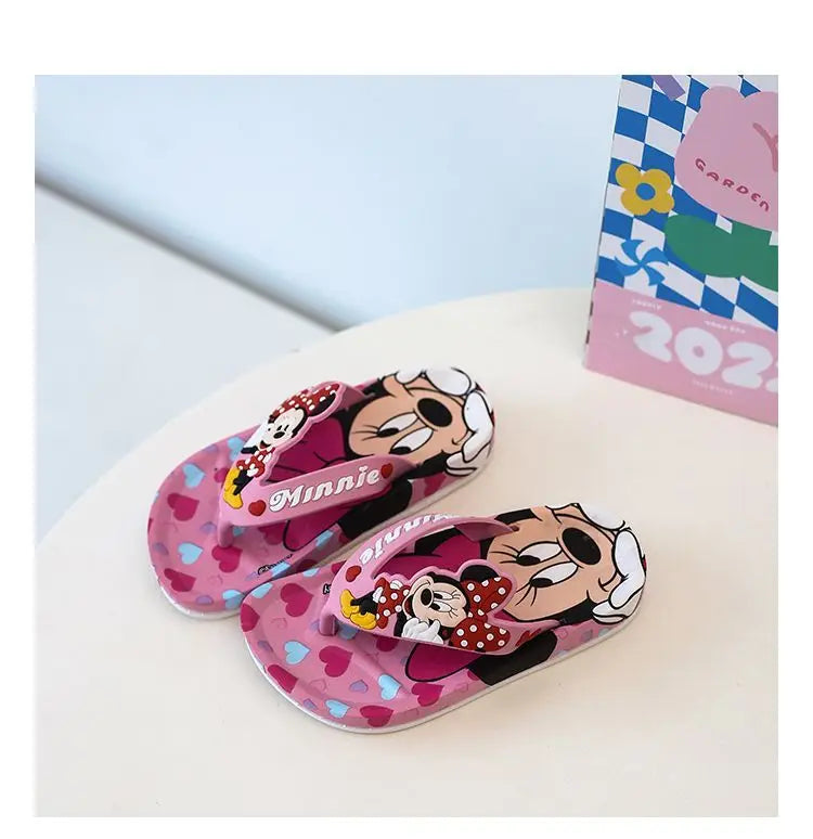 Disney Children's Flip-Flop Summer Indoor Cartoon Girl Mickey Mouse Sandals Princess Girl Slippers Pink Blue Shoes Size 24-35