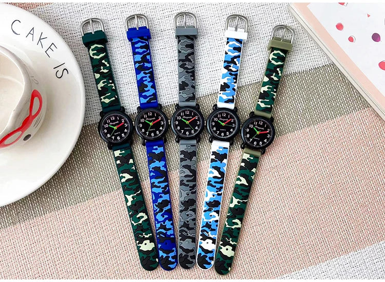 2024 summer boys girls fashion camouflage silicone strap quartz watches children kids students digital cool waterproof clocks