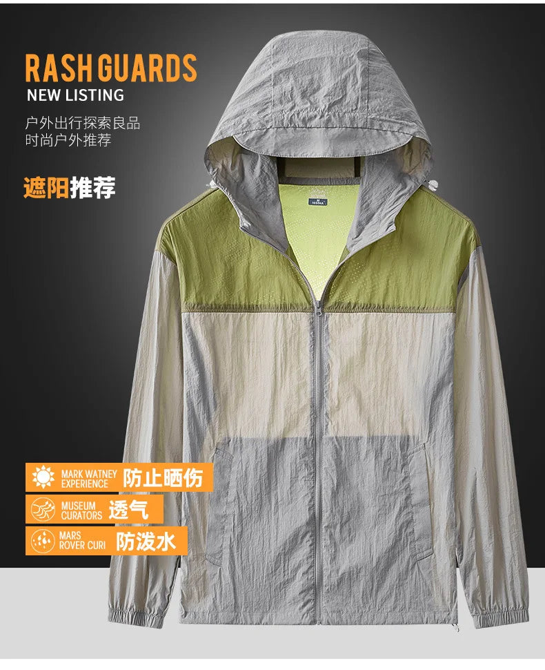 Men Ultrathin Waterproof Sun Protection Clothing Summer Casual Loose Quick-dry Breathable Lightweight Hooded Sports Windbreaker