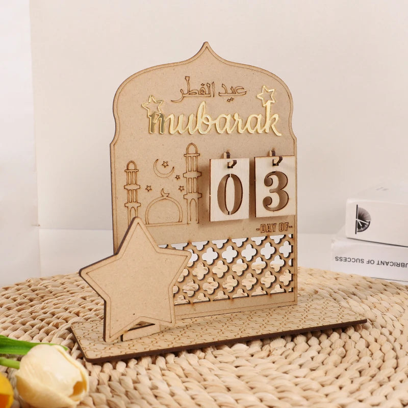 Ramadan Countdown Advent Calendar Eid Mubarak Wooden Ornaments Muslim Party Supplies 2025 Ramadan Home Decoration Accessories