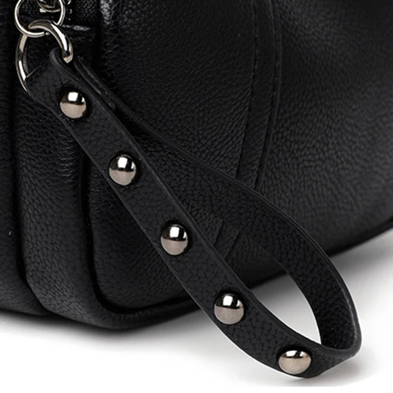 Solid Color Fashionable Rivet Zipper Women's Mobile Phone Bag Simple Soft Leather Shoulder Crossbody Small Square Bag