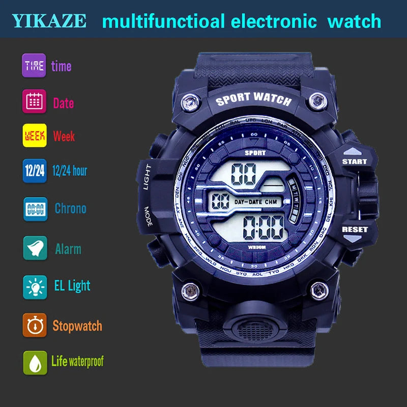 YIKAZE Y03 Men's Digital Watch Waterproof Luminous Men Sports Watches Date Army Military Electronic Wristwatch Relogio Masculino