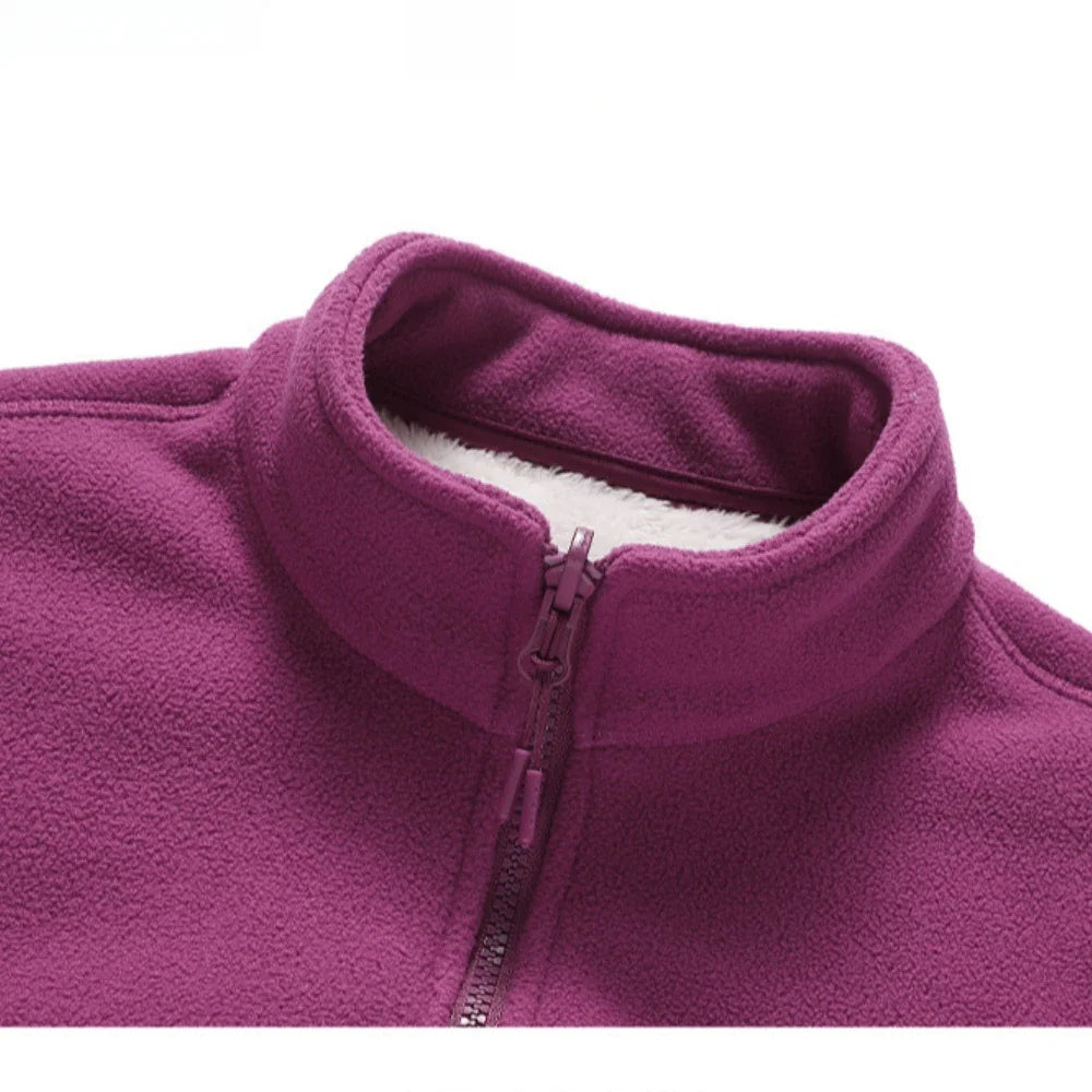 Winter Polar Double-sided Fleece Jackets Women Men Stand Collar Velvet Outdoor with Pocket Cardigan Sweatshirt Lady Flannel Coat