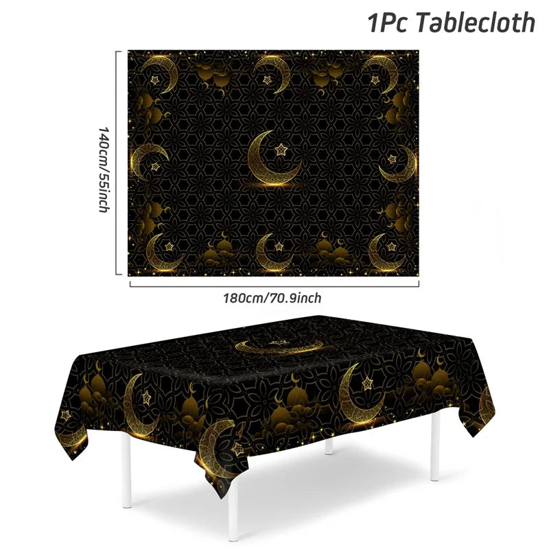 Eid Mubarak Tablecloth Ramadan Table Runner Ramadan Kareem Decor for Home 2025 Islamic Muslim Party Supplies Eid Al Adha Gifts