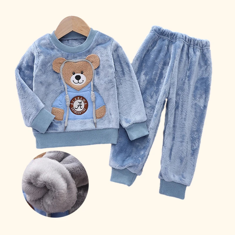 Autumn Winter Children Clothing Baby Pajamas Set Thick Flannel Fleece Child Sleepwear 2Pcs Sets Warm Home Suits Kids Clothes