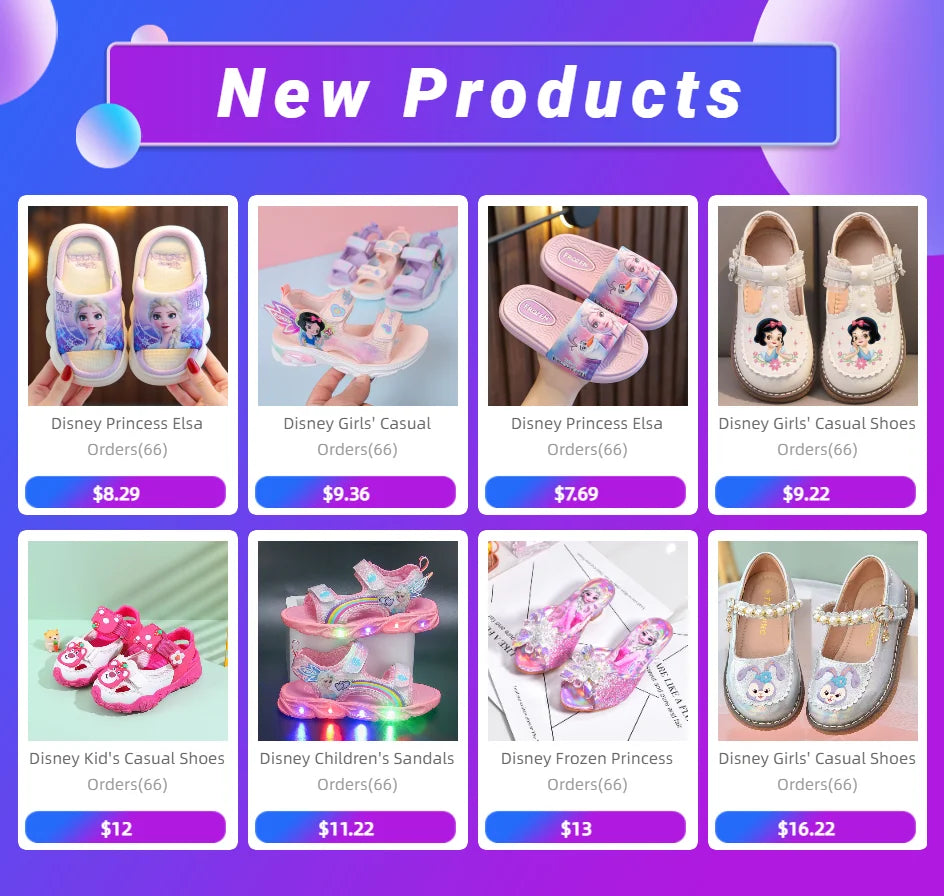 Disney Summer Children's Sandals Frozen Priness Elsa Anna Children's Sandals LED Light Beach Pink Purple Shoes Size 21-31