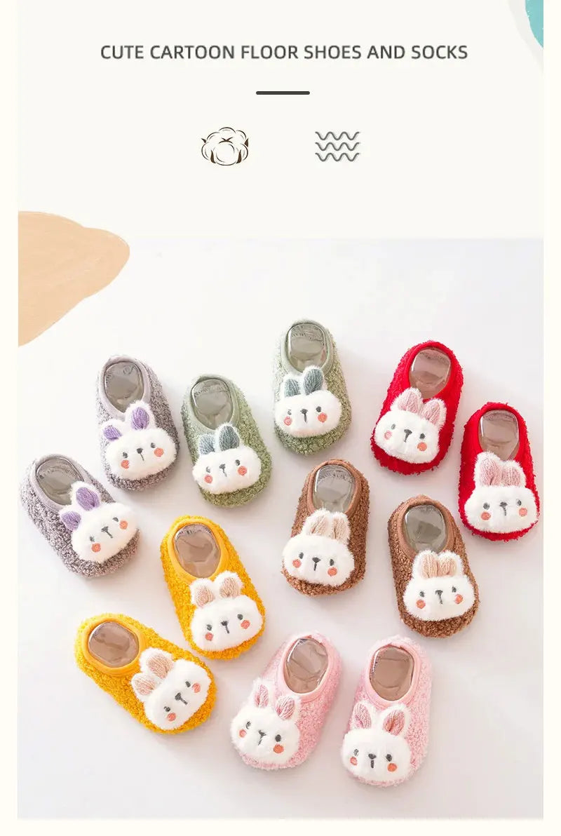 Non-slip Baby Floor Socks Cute Rabbit Pattern Newborn Winter Warm Slipper with Soft Sole Infant Toddler Walking Socks Shoe