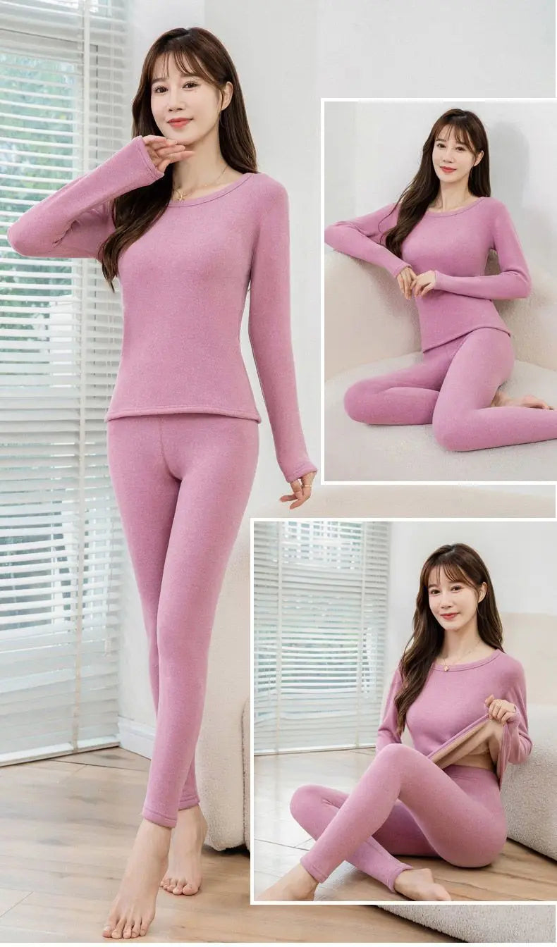 Thermal Underwear Women Suit  Thicken Lamb Fleece High Elastic High Waist Long Johns Bottoming Two Piece Sets Thermos Clothing