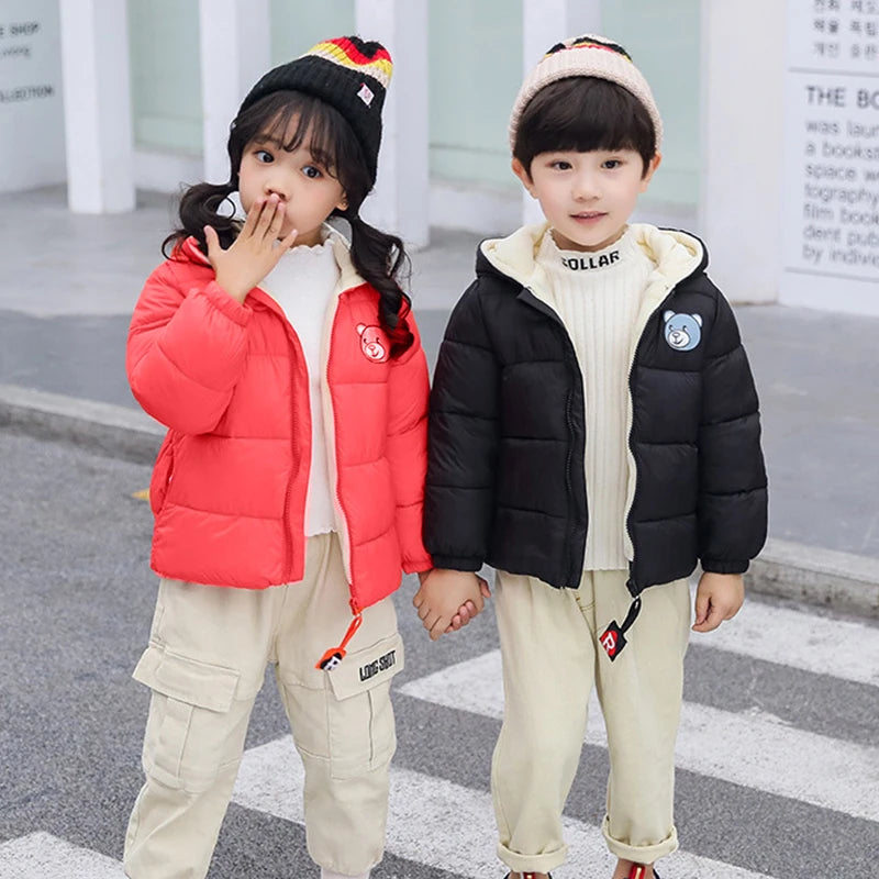 Kids Clothes Children's Jacket Coat Clothing Boy Girl Hooded Thicken Velvet Lining Keep Warm Down Jacket Children Clothing