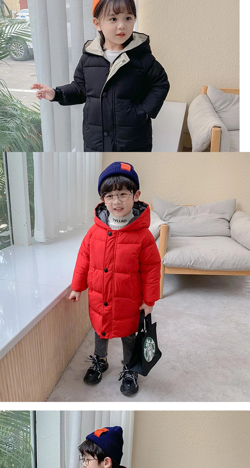 2-12Y Russian Kids Children's Down Outerwear Winter Clothes Teen Boys Girls Cotton-Padded Parka Coats Thicken Warm Long Jackets