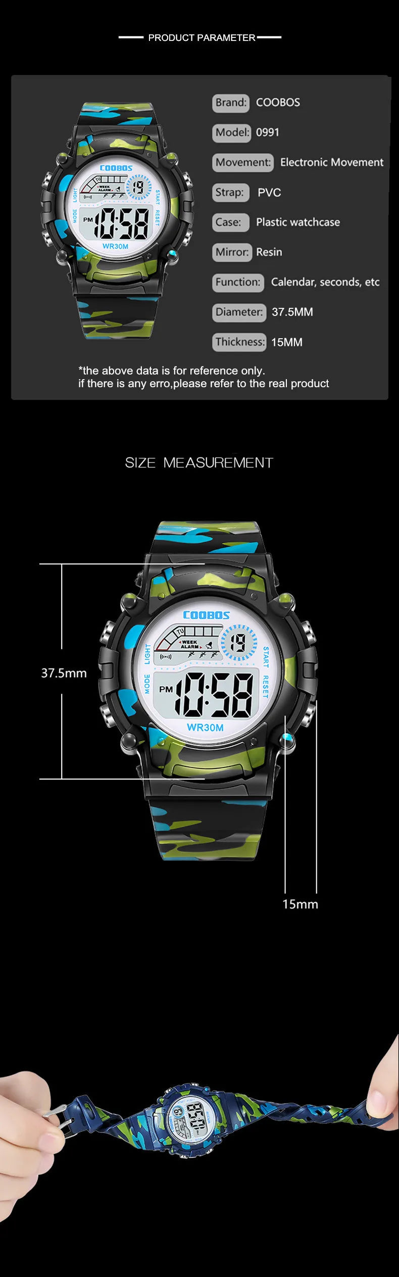 Electronic Watch For Boys Girls Children Luminous Dial Military Sport Watches for Kids Waterproof Multi-function Digital Watch