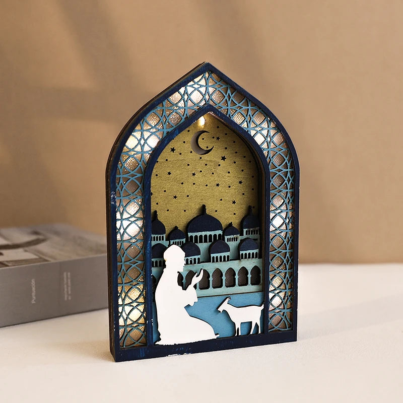 Ramadan Wooden Moon Mosque Night Light Table Ornament EID Mubarak Party Light 2025 Islam Muslim Home Decoration Eid Al Adha Gift