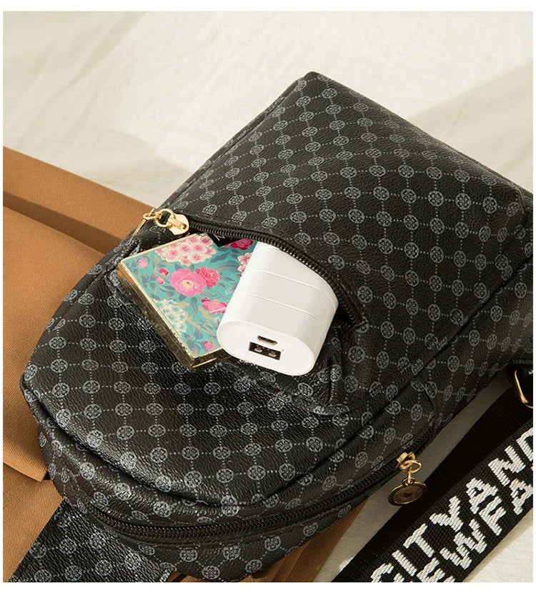 Printed Crossbody Bag PU Leather Chest Bag with Adjustable Shoulder Strap Having Letters for Women