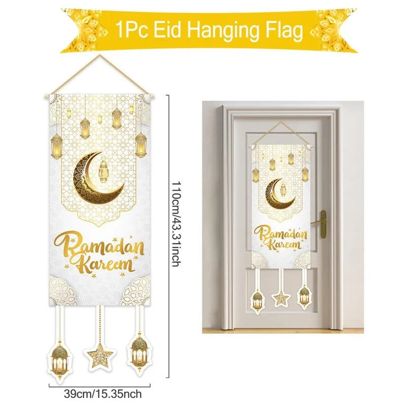 Eid Mubarak Decoration 2025 Hanging Flag Ramadan For Home Door Islamic Muslim Party Decor Ramadan Kareem Banner Eid Al-Fitr Gift