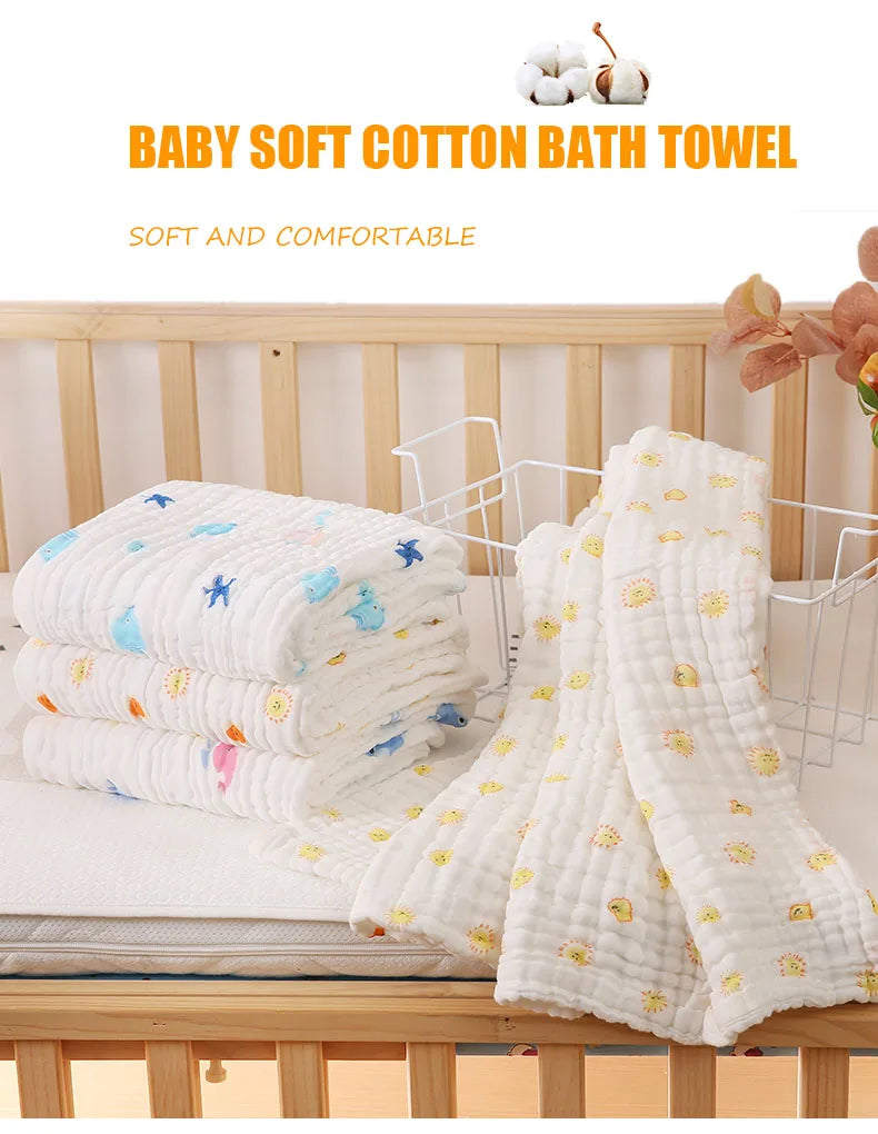 Baby BathTowel Boys Girls 100% Cotton Children Baby Towels Blanket For Newborn Bathrobe 6 Layers Gauze Washcloth Infant Swaddle