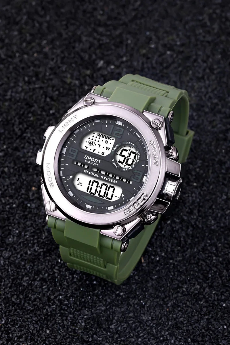 YIKAZE Men's Sports Watches Military Multifunction Digital Watch 3Bar Waterproof Luminous Alarm Clock Men Electronic Wristwatch