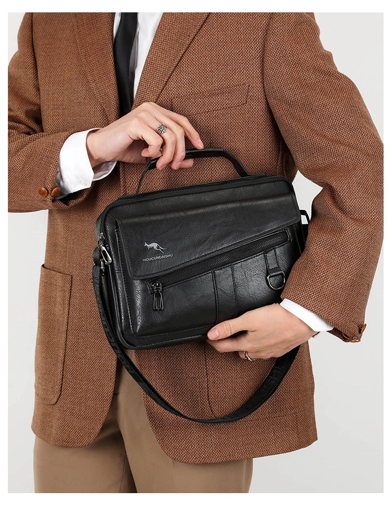 Kangaroo Brand Men Shoulder Bag Leather Messenger Bag For Men Office Business Briefcase Small Handbag Male Crossbody Side Bags