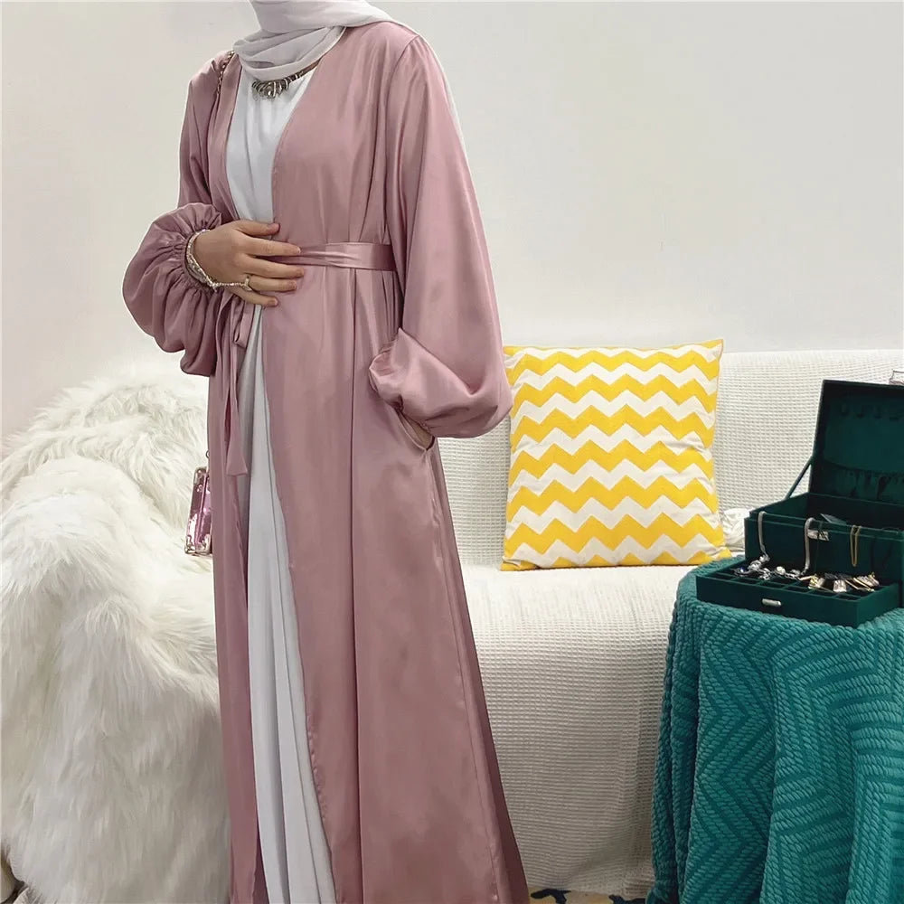 Eid Open Abaya Dubai Muslim Hijab Dress Bubble Sleeve Summer Turkey Abayas for Women Islamic Clothing Kimono Femme Musulmane