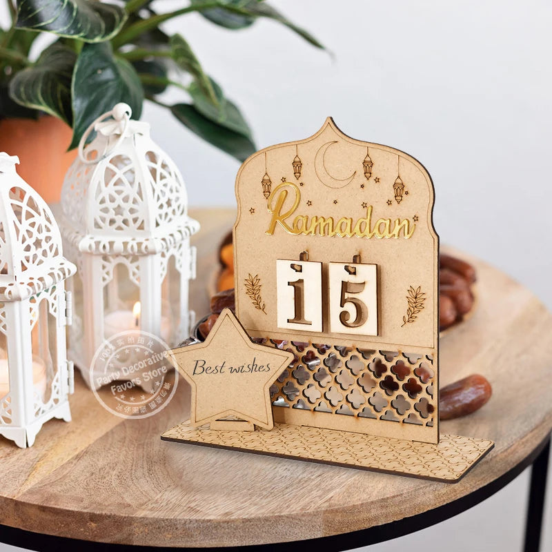 Ramadan Countdown Advent Calendar Eid Mubarak Wooden Ornaments Muslim Party Supplies 2025 Ramadan Home Decoration Accessories