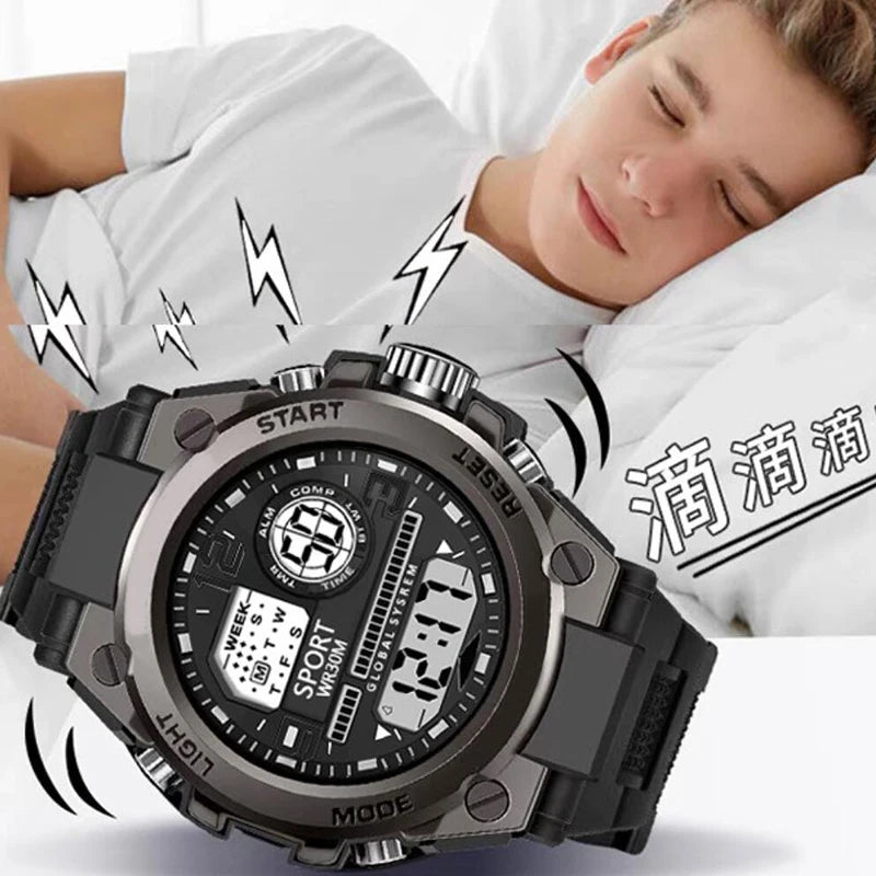 YIKAZE Men's Sports Watches Military Multifunction Digital Watch 3Bar Waterproof Luminous Alarm Clock Men Electronic Wristwatch