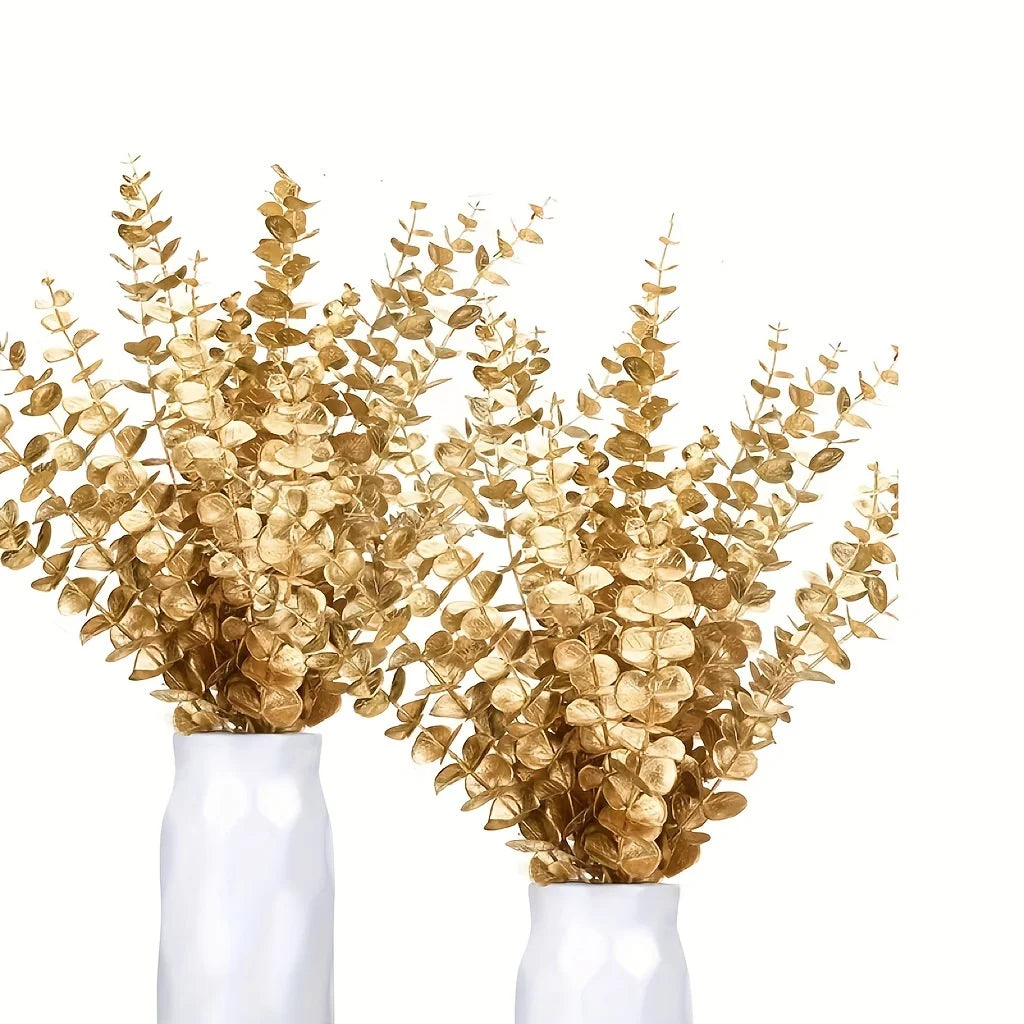 20pcs Golden Eucalyptus Stems, Artificial Eucalyptus Leaves Decor, Eucalyptus Branches Fake Eucalyptus With Fake Leaves