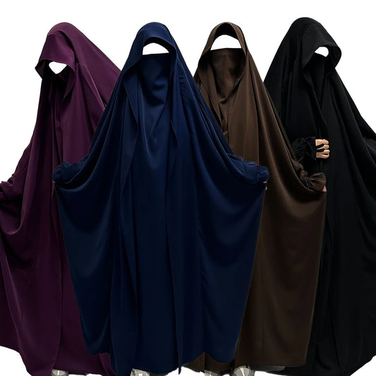 Jilbab One Piece High Quality Nida with Cape Finger String EID Ramadan Muslim Women Modest Islam Clothing Prayer Jilbab