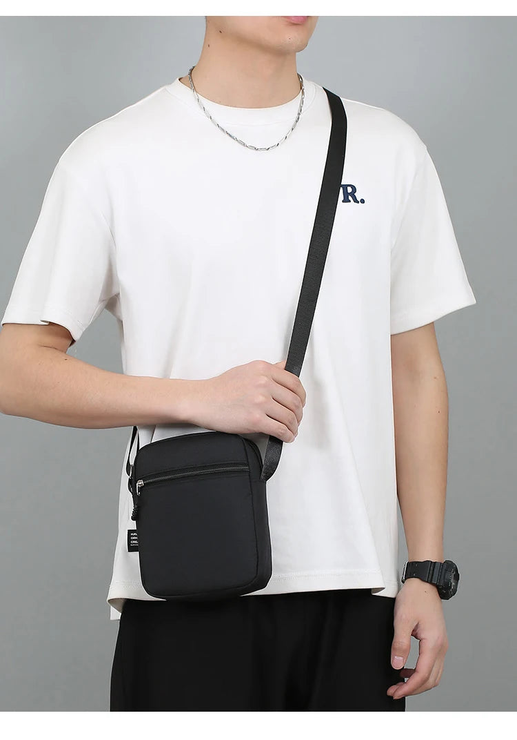 Simple Casual Mini Crossbody Bag Men Nylon Small Shoulder Bag For Men Oxford Black Messenger Side Sling Bag Husband Chest Bag