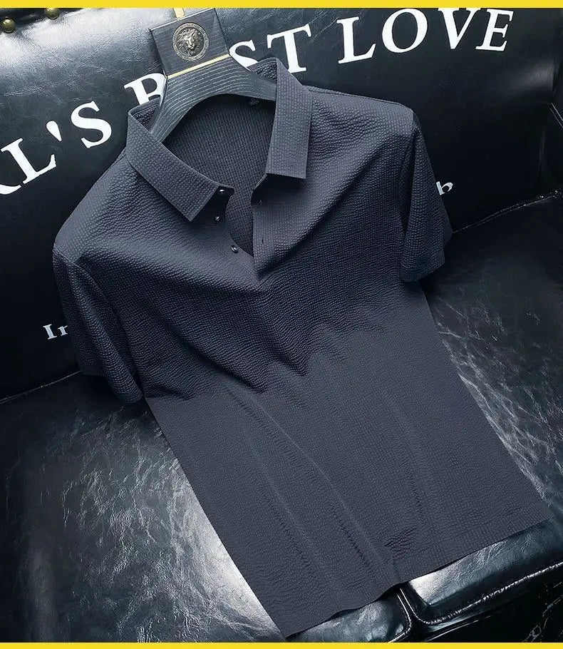 Summer New Luxury Polo T-shirt Men's Business Fashion Loose Button Lapel Breathable Short Sleeved Gentleman T-shirt Men's M-4xl