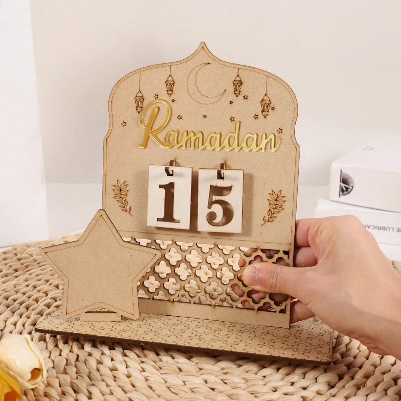 Ramadan Countdown Advent Calendar Eid Mubarak Wooden Ornaments Muslim Party Supplies 2025 Ramadan Home Decoration Accessories