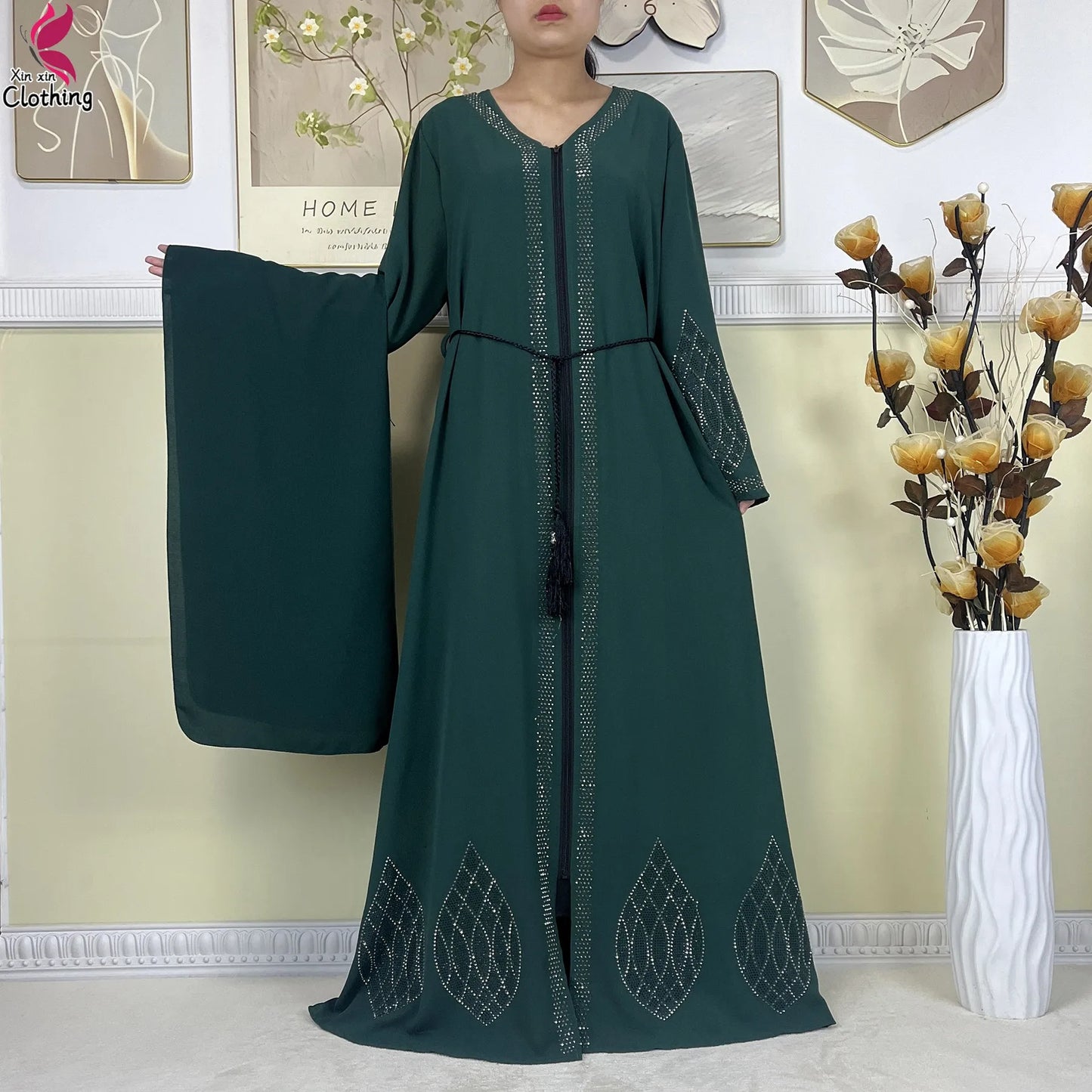 New Muslim Abayas For Women Long Sleeved Dress Dubai Lady Elegant Long Dress Islam Clothing African Abaya Loose Robe With Turban