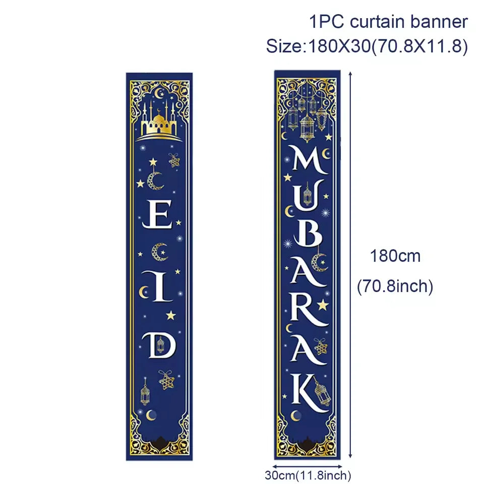 Ramadan Decoration 2025 Door Banner EID Mubarak Decor for Home Porch Banner Ramadan Kareem Islamic Muslim Party Eid Al-Fitr Gift