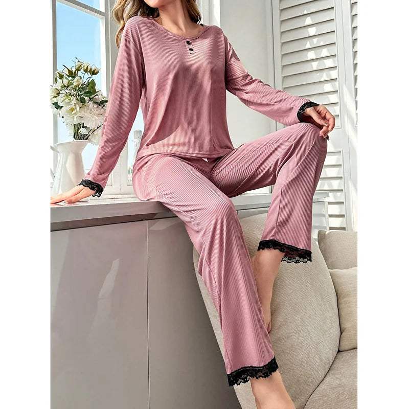 New Autumn Winter Pajamas for Women Long Sleeves Pajama Milk Silk Woman Pajama Solid Sleepwear Female Soft Loungewear