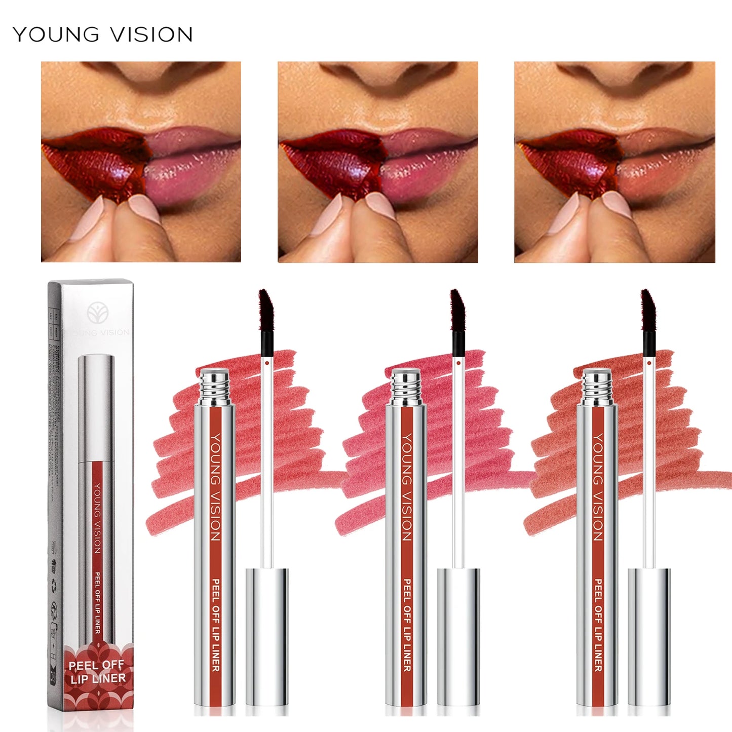 YOUNG VISION Tear-Off Lip Liner Peel-Off Lip Liner Matte Smudge-Free Hook & Loop Lip Pencil Makeup Pencil 3 color