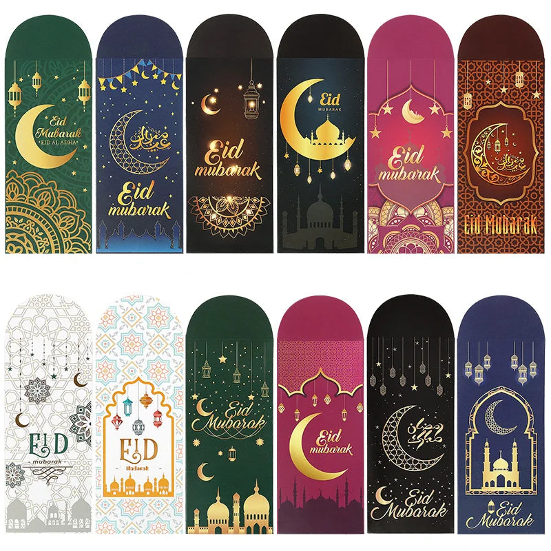 6pcs Eid Mubarak Cash Envelopes Money Cards Paper Bag 2025 Ramadan Islamic Muslim Festival Party Decor Supplies Eid Al-fitr Gift