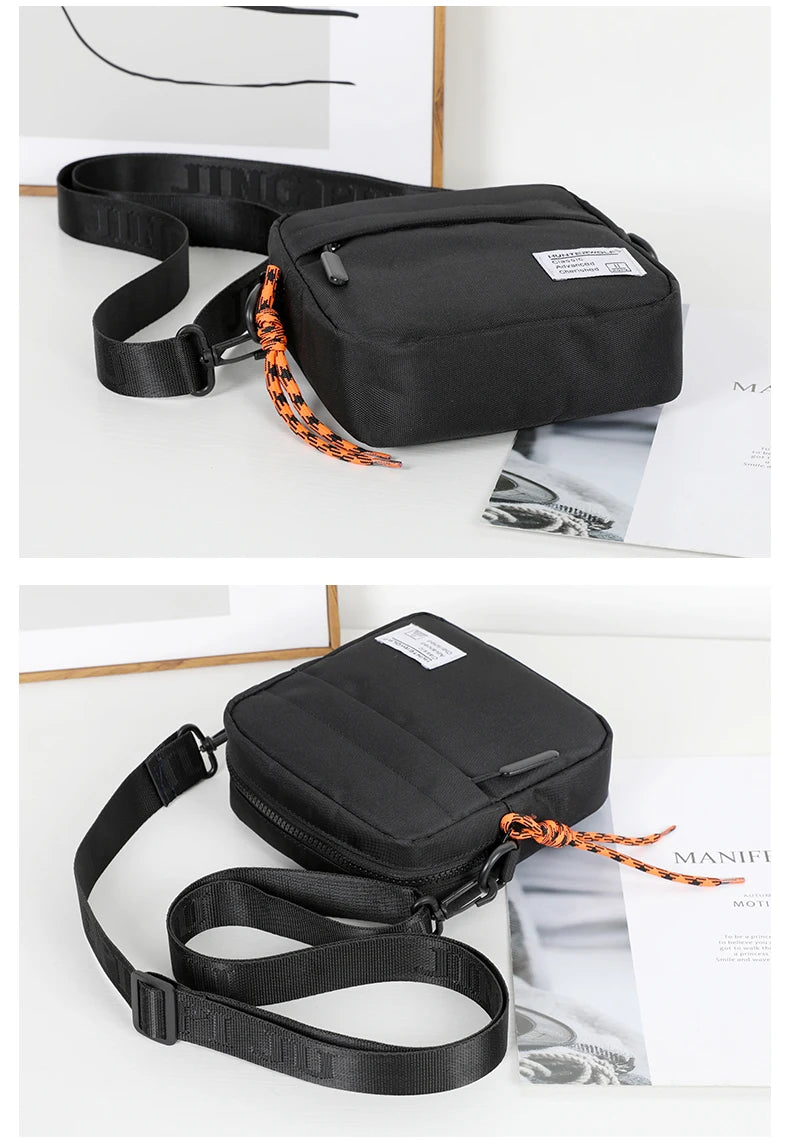 Messenger Sling Bags For Men Casual OXford cloth Small Zipper Crossbody Pouch Simple Mini Crossbody Shoulder Bag Black Men Bag