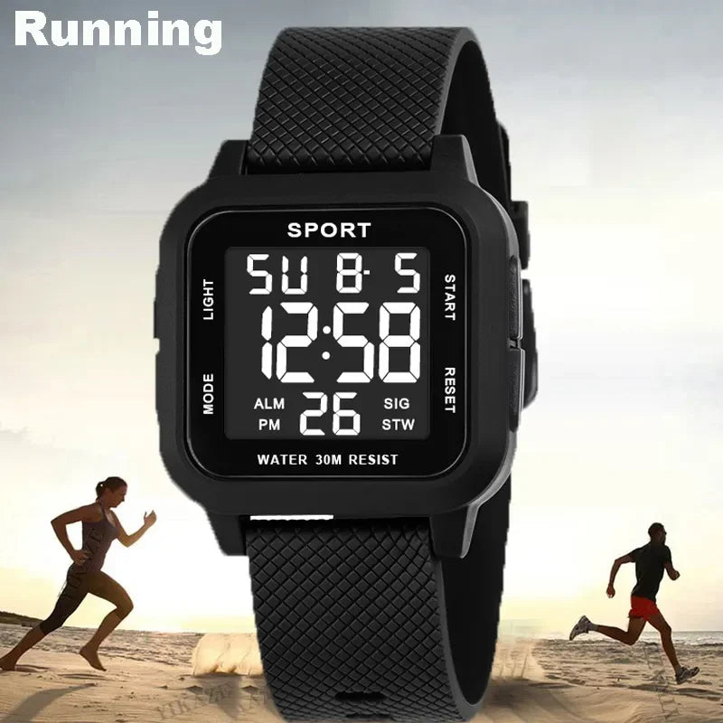 YIKAZE Black Sports Watch Men's Digital Watch Alarm Chrono Clock 3Bar Waterproof Military Men Watches LED Electronic Wristwatch