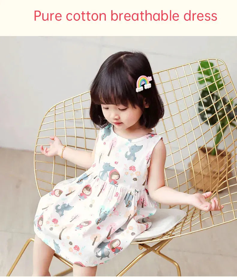 Girl Dress 100% Cotton Kids Summer Clothes Children Flower Dresses Sleeveless Cloth Princess Girls Party Fashion Outfit Clothing