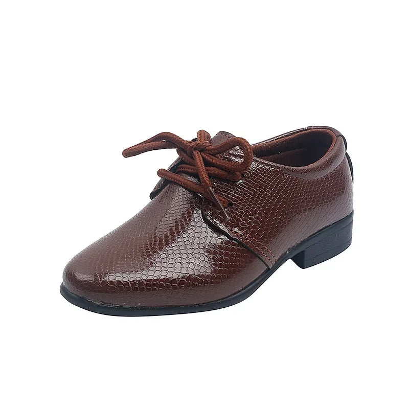 Child Boys Black Leather Shoes Britain Style for Party Wedding Low-heeled Lace-up Kids Fashion Student School Performance Shoes