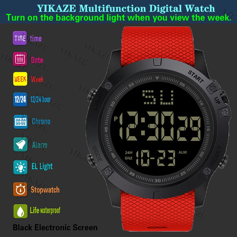 Y08 Men Sports Watch Multifunction Military Men's Sports Watch Waterproof Luminous LED Digital Electronic Wristwatch for Kid