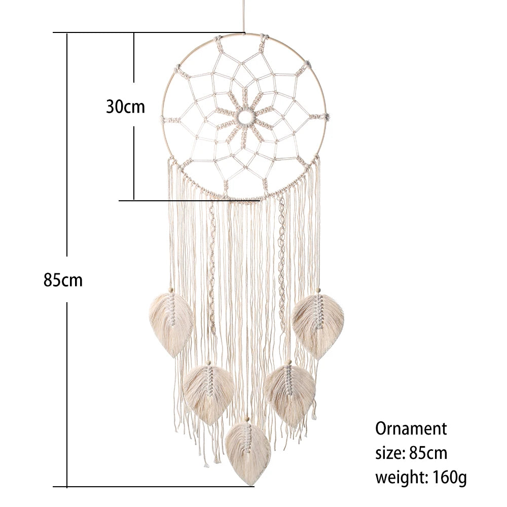 Macrame Dream Catcher Bohemian Leaf Wall Hanging Nordic Decor Boho Handmade Tapestry Ornaments for Home Living Room Decoration